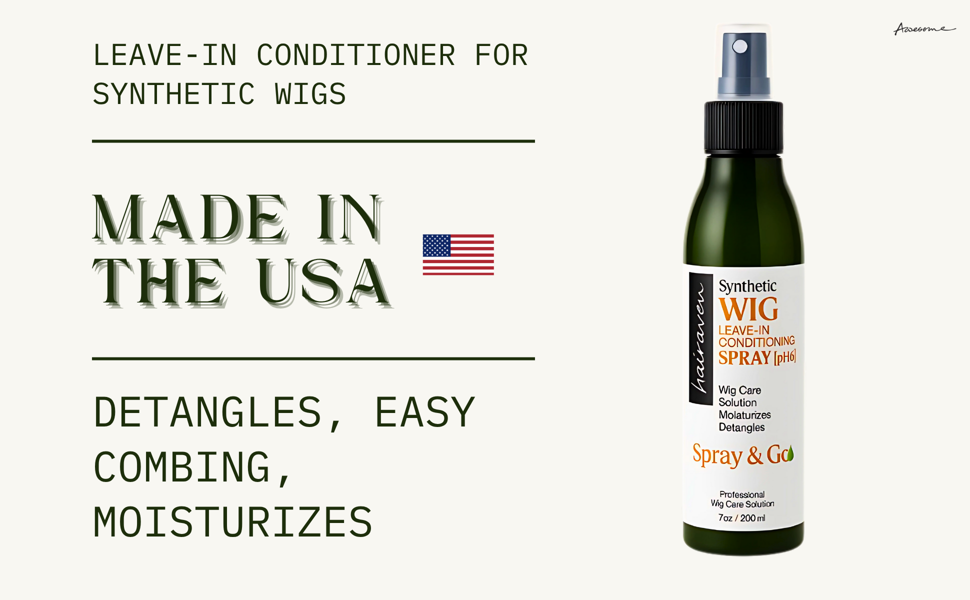 Synthetic Wig Leave-in Conditioner Spray, Travel size 2.3oz