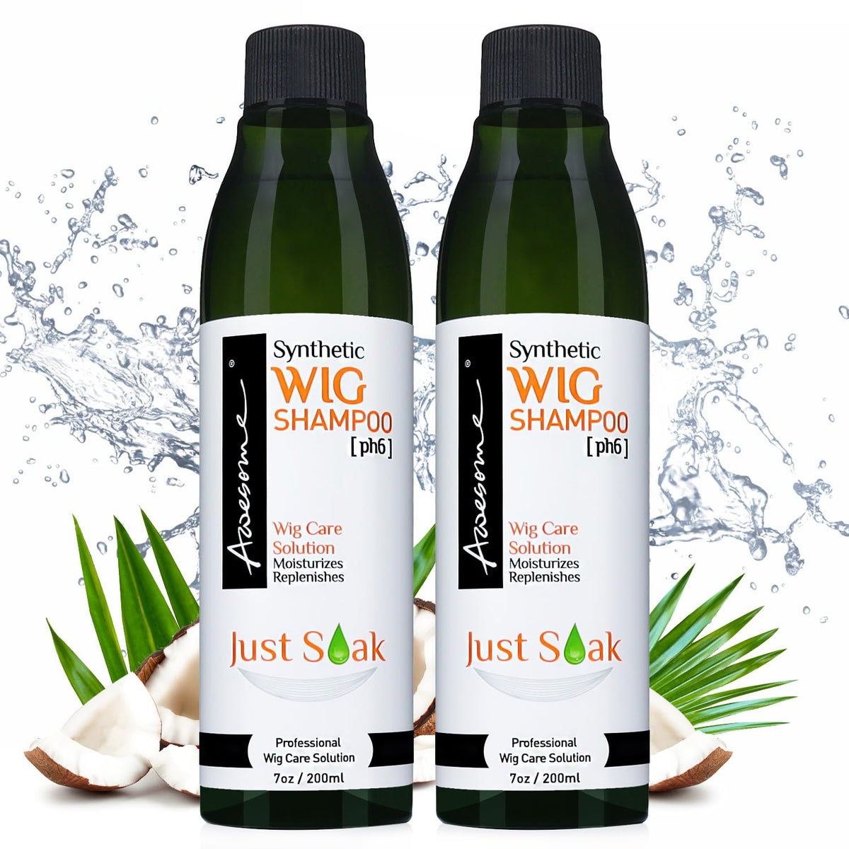 Awesome Synthetic Wig Shampoo, pH6 Just Soak Cleansing, 7 Fl Oz 2-Pack
