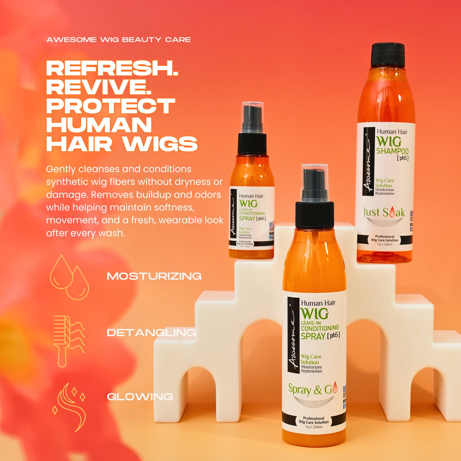 Human Hair Wig Shampoo & Leave in Conditioner Spray plus Travel size