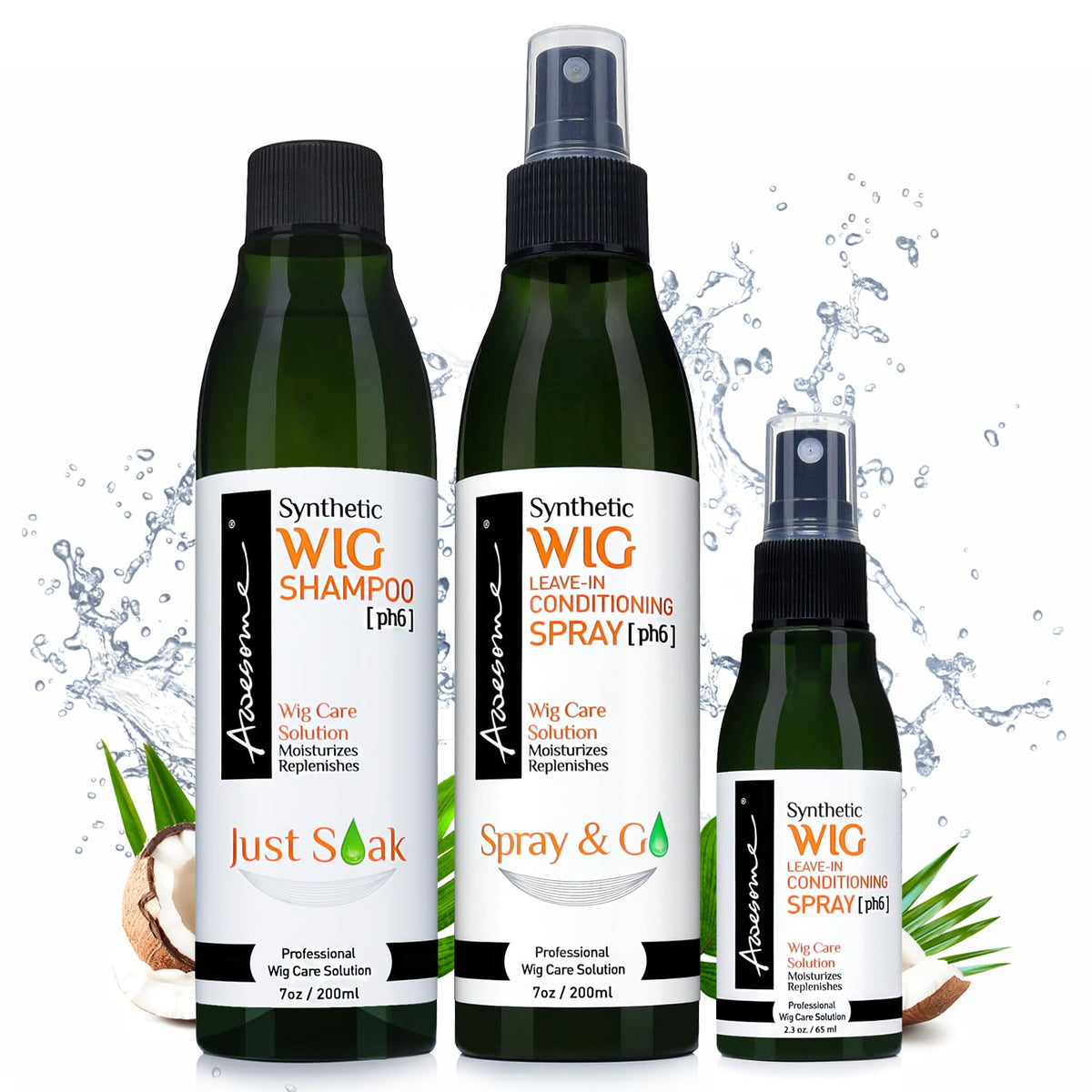 Awesome Synthetic Wig Care Kit, Shampoo + Conditioner, 3-Pack