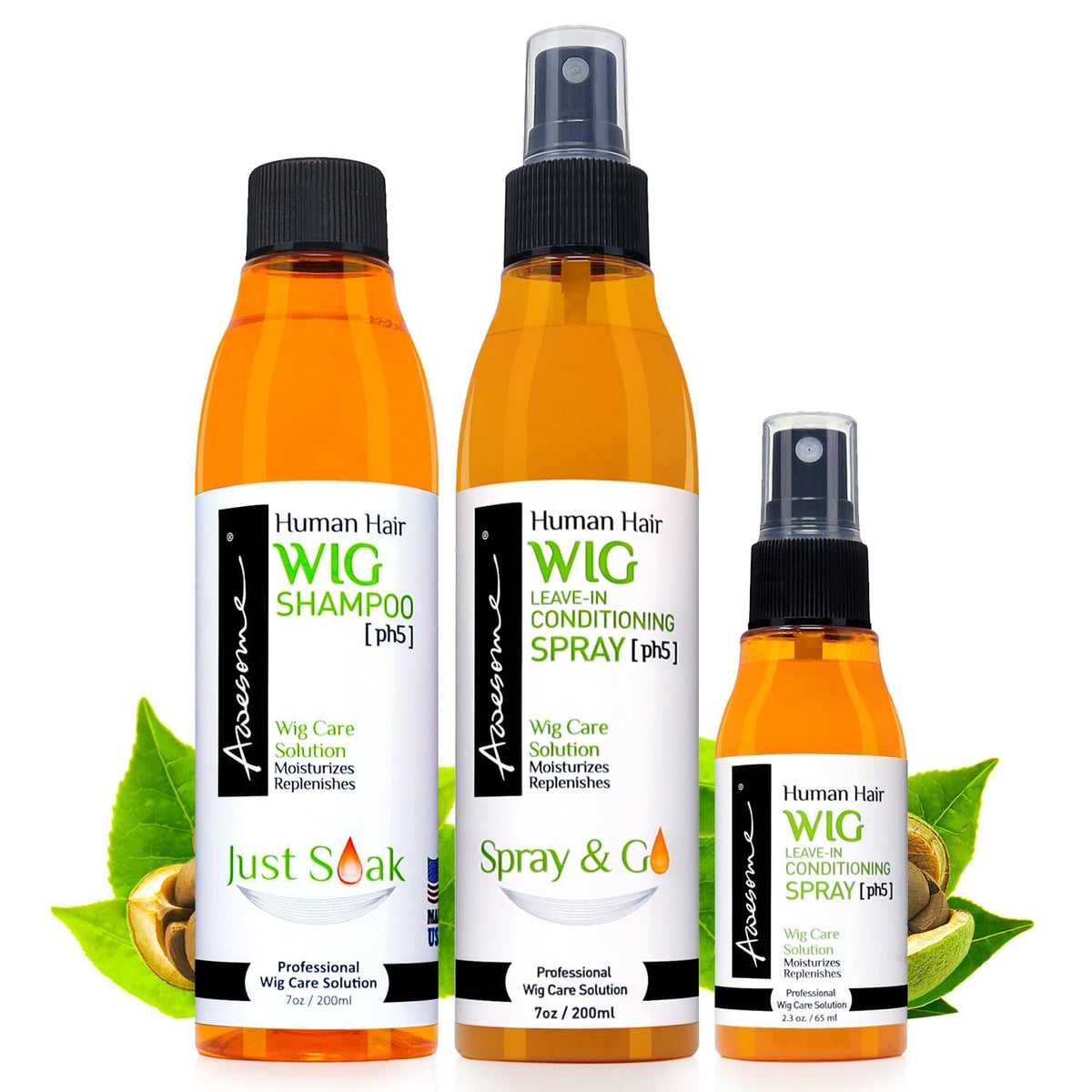 Awesome Human Hair Wig Care Kit, Shampoo + Conditioner, 3-Pack